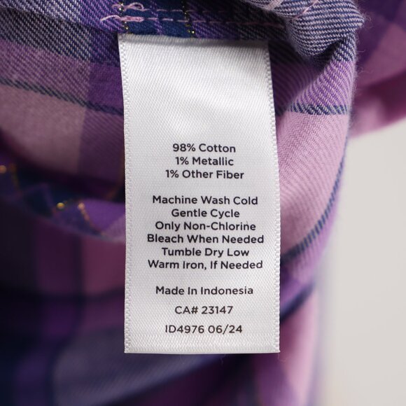 NWT TALBOTS Metallic Flannel Modern Classic Shirt Frost Bloom Purple Plaid Sz L - Picture 9 of 9